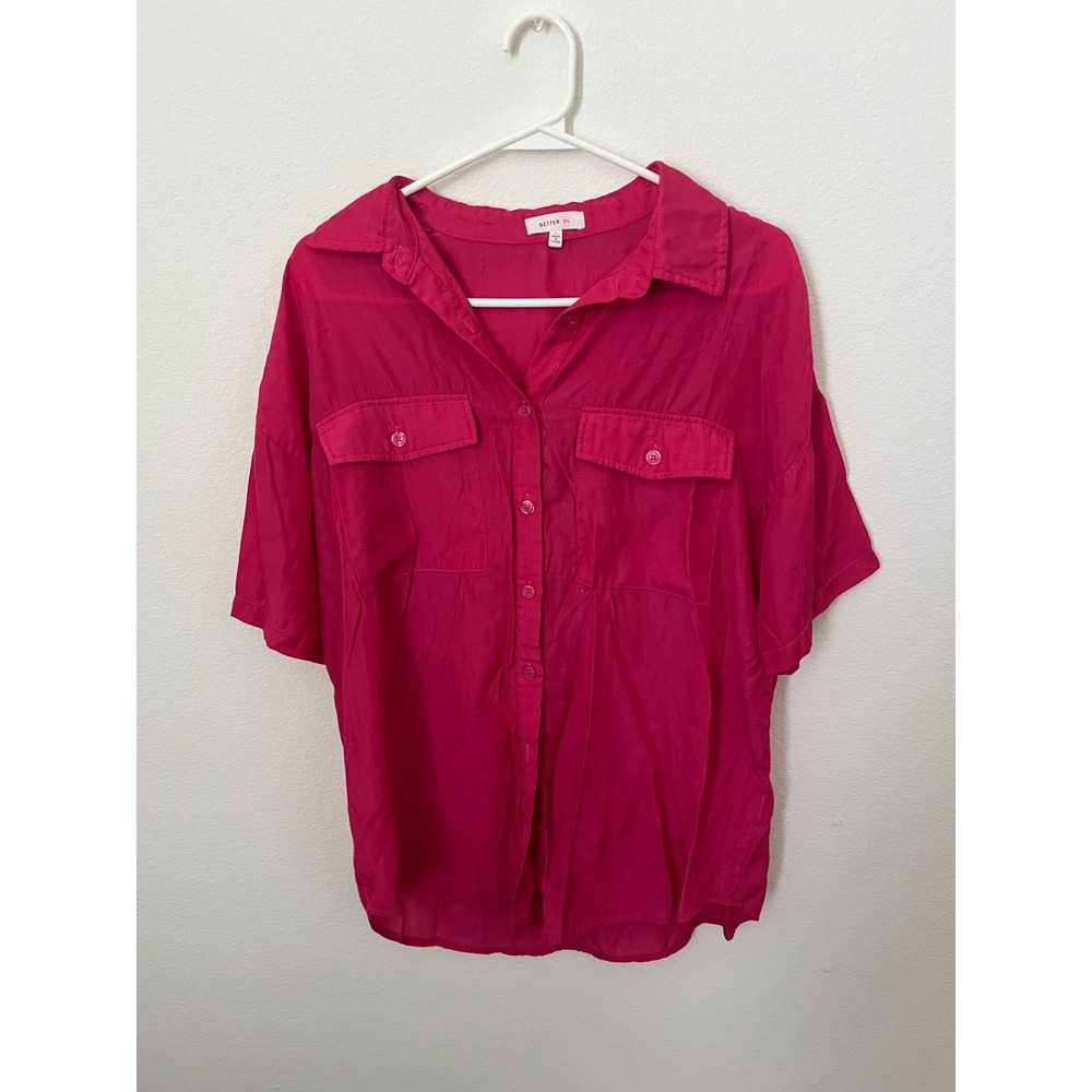 Better Be Blouse Top Womens Medium Magenta Pink Pleated Button Front Casual Wear